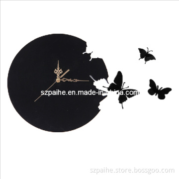 Black Acrylic Clock with Engraved Butterfly